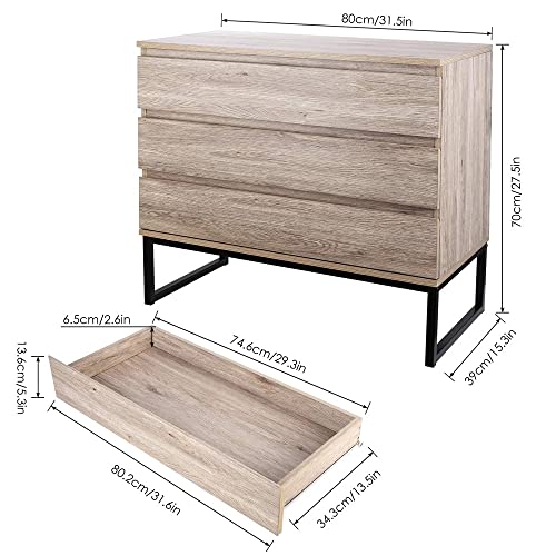 N/A Chest of Drawer Nightstand Sideboard 3 Drawers Bedside Table Storage Metal Metal Leg Industrial Drawer Dresser