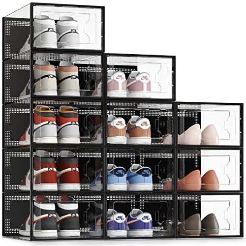 SEE SRPING XX-Large 12 Pack Shoe Storage Box, Clear Plastic Stackable Shoe Organizer for Closet, Shoe Rack Sneaker Containers Bins Holders Fit up