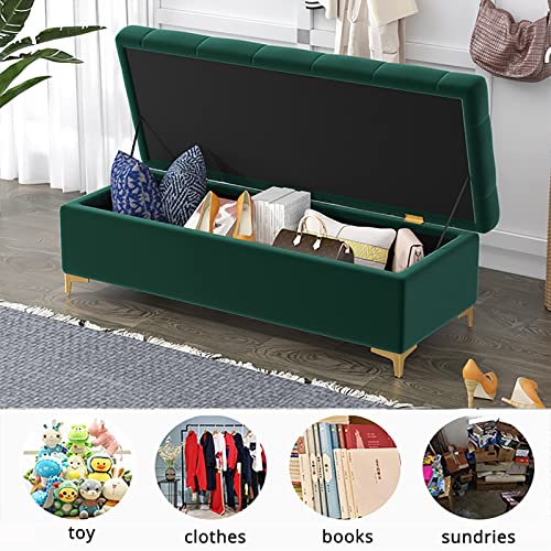 Luxurious Ottoman Bench with Storage,Modern Storage Chest Storage Ottoman Bench for Bedroom Living Room,Velvet Upholstered Storage Bench End of B
