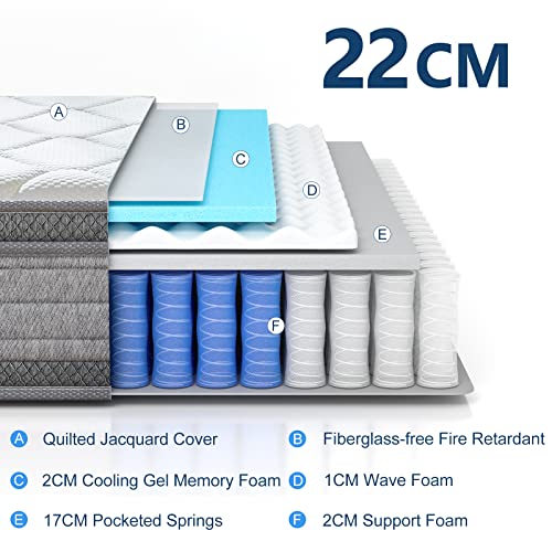 Molblly Double Mattress, 8.7 Inch Memory Foam Innerspring Hybrid Mattress Bed in a Box for Pressure Relieving Comfort Foam Sprung Hybrid Double S