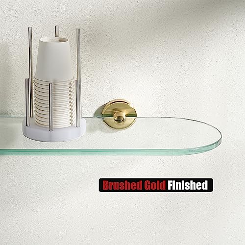 JQK Bathroom Glass Shelf Gold, Tempered Glass Shower Storage 20 by 5 inches, 304 Stainless Steel Brushed Gold Wall Mount, TGS121L20-BG