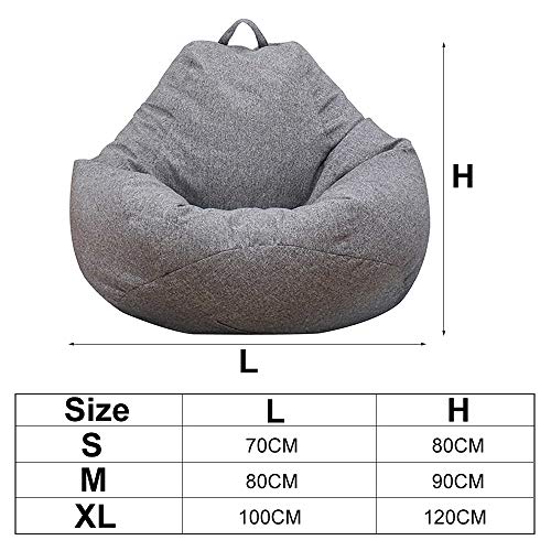 Dandelionsky NO Filling Classic Bean Bag Chair Sofa Cover, Lazy Lounger Large Bean Bag Storage Chair Cover for Adults and Kids,Grey - 100x120cm