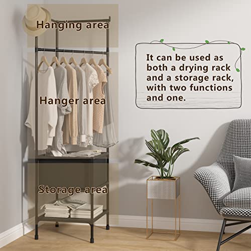 MOYIPIN Coat Rack Freestanding Closet Organizer,Simple Hall Tree with 2 Storage Shelves, Corner Storage Organizer, for Entryway, Bedroom, Black