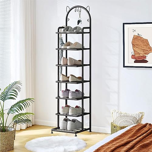KZOBYD 7-Tier Shoe Rack, Vertical Shoe Storage Organizer Shelf, Sturdy Metal Free Standing Shoe Tower Space-Saving Shoe Stand for Entryway Bedroo