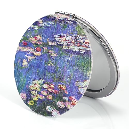 Dynippy Compact Mirror Double-Sided 1X/2X Magnifying 3.15inch Bulk Pu Leather Makeup Mirrors Square Mirror for Purses Small Pocket Portable Hand