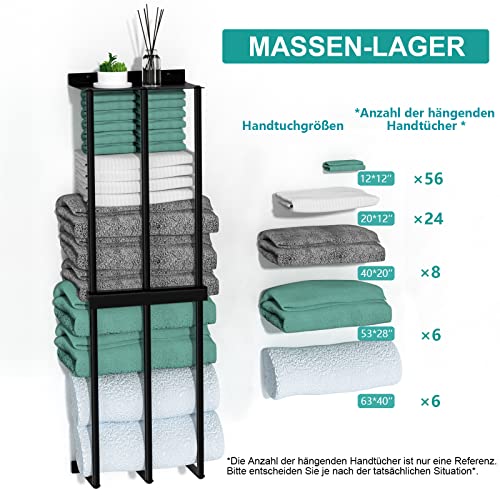 BARONAGE Towel Storage Wall Mounted, Bath Towel Rack 75cm High Capacity Towel Holder 3 Bar Rail for Rolled Salon Towels Bath Sheets - Black