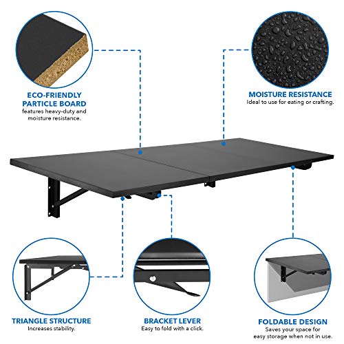 Mount-It! Heavy Duty Drop Down Table, Wall Mounted Drop Leaf Tables 45x15x7 Inches, Collapsible, Folding Workbench for Home Office, Laundry Room,