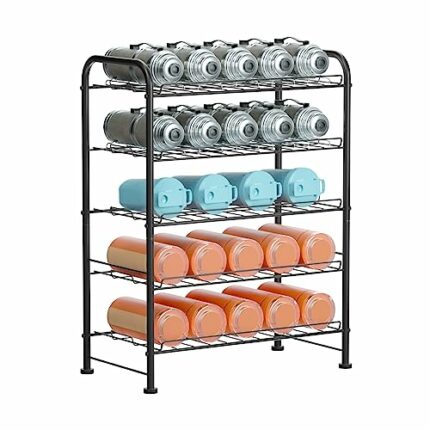 OYEAL Water Bottle Storage Rack 5 Tier Bottled Water Holder Organizer Freestanding Floor Beverage Soda Drink Stand Shelf for Kitchen Pantry Can S