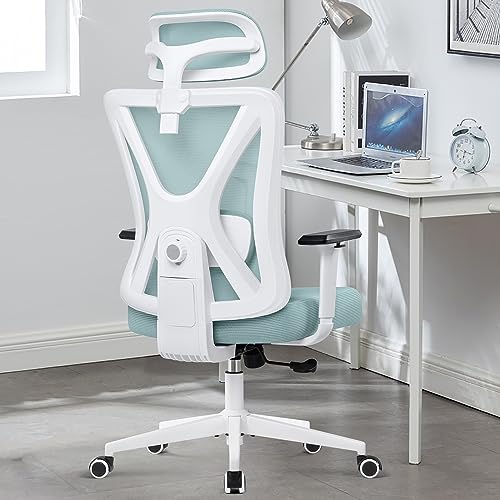 KERDOM Office Desk Chair, Ergonomic Swivel Chair with Adjustable Headrest and Lumbar Support,High Back Mesh Computer Chair with 130° rocking Lock