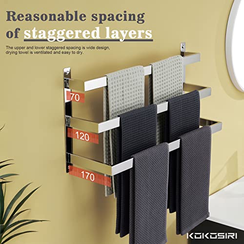 KOKOSIRI Towel Bars Bath Towel Holders Chrome Bathroom 3-Tiers Ladder Towel Rails Wall Mounted Towels Shelves Rack Polished Stainless Steel, B500