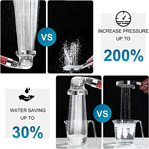 LAMOOER Shower Heads with Beads Filter High Pressure Shower Head Handheld with 3 Spray Modes Water Saving Bathing (1 Pack)