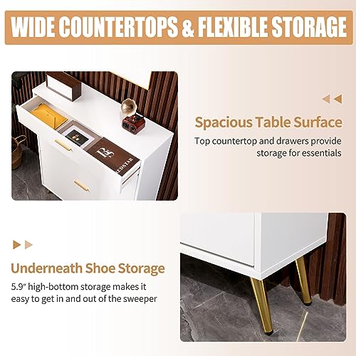 KUMIUNION Shoe Cabinet, Free Standing Shoe Rack Organizer with 2 Flip Drawers & Top Drawer, Modern Slim Narrow Shoe Storage with Metal Legs for E