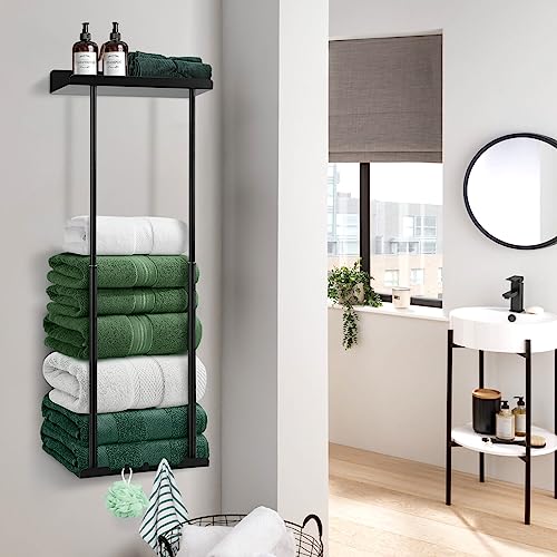 Hommtina Bathroom Towel Storage Black Towel Holder Bathroom Decor Aesthetic Towel Racks for Bathroom Bath Towel Storage for Rolled Towels Organiz