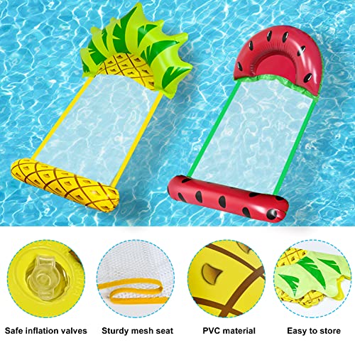 FORMIZON 2 Pcs Pool Float Hammock, 4-in-1 Multi-Purpose Inflatable Hammock with 2 Pcs Floating Cup Holder, Swimming Pool Watermelon Pineapple Por