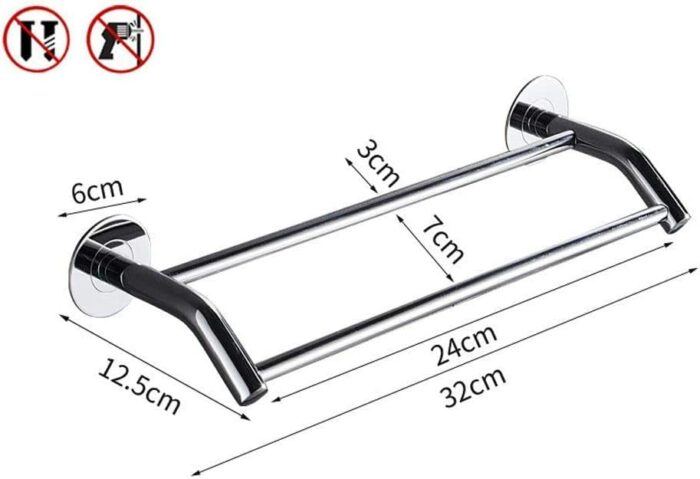 Bathroom Wall Rack, Stainless Steel Towel Rack, No Punch, Bathroom Double Towel Bar, Kitchen Bathroom Rack/32Cm