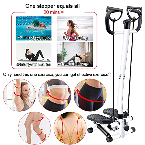 Swity Home Stair Steppers for Exercise with Display, Mini Step Machine Fitness Stepper with Handrail & Resistance Bands - 2 Ways to Use for Full