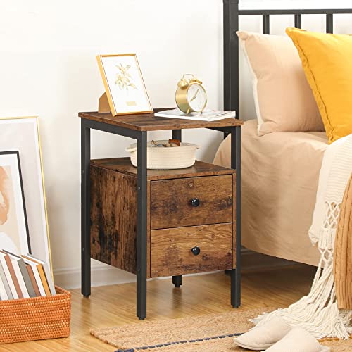 HOOBRO Bedside Table with 2 Drawers, Industrial Sofa Side End Table, Nightstand, End Table with Storage Shelves, for Living Room, Bedroom, Accent