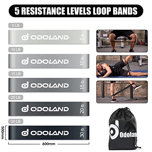 Odoland Resistance Pull Up Bands and Loop Band Set Exercise Loop Band for Men Women, Pack of 5 Different Resistance Levels Elastic Band with Door