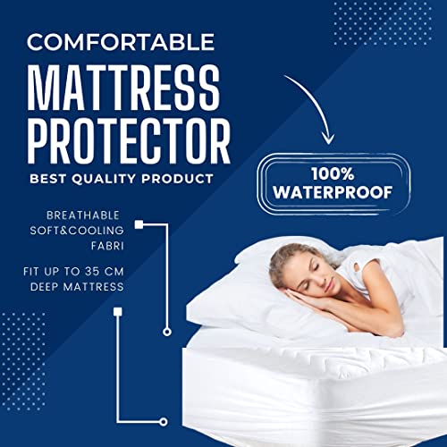 Homy Textiles 100% Waterproof Mattress Protector - Water Resistant - Small Double Mattress Quilted Cover - Elastic Border Deep Fitted All Around