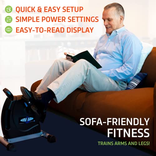 MagneTrainer Pedal Exerciser - Mini Arm & Leg Under Desk Bike – Stationary Bidirectional Bikes for Low Impact Exercise and Physio w/Wide Base and