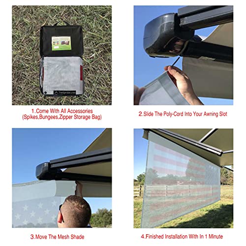 Tentproinc RV Awning Sun Shade Screen 7' X 12' 3'' ( American Flag ) Gray Mesh Sunshade Camper Trailer Awning Shade Screen UV Blocker Completed K