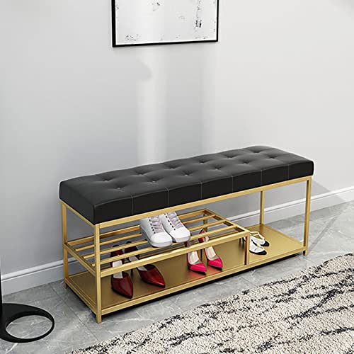 Modern Entryway Bench With Metal Shoe Shelf,Comfy Upholstered Shoe Bench Seat Shoe Organizer,Premium Shoe Rack Bench Shoe Storage Bench Furniture