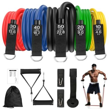 Resistance Bands, Resistance Bands Set Men, Workouts Bands, Exercise Band with 5 Fitness Tubes, 2 Foam Handles Strength Training Home Gym Equipme