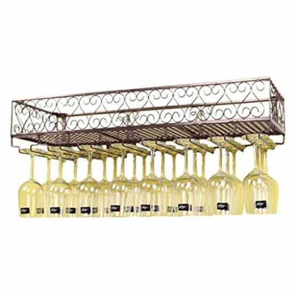 EYLINK Vintage Metal Wine Rack Wall Mounted Wine Stemware Rack Champagne Glass Wine Goblets Holder, Kitchen Bar Wine Storage Organizer Display Sh