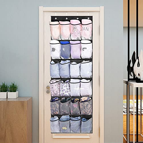 NEUSID 24 Pockets Large Black Pockets Over the Door Shoe Storage Organiser, Back of the Door Shoe Rack Wardrobe Shoe Rack, Hanging Shoe Holder fo