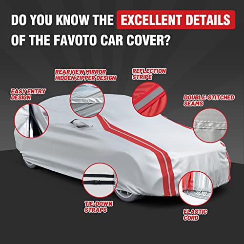 Favoto Waterproof Car Cover Outdoor Sedan Cover Universal Fit 177-194 Inch Right Side Zipper Design Sun Protection Waterproof Windproof Dustproof