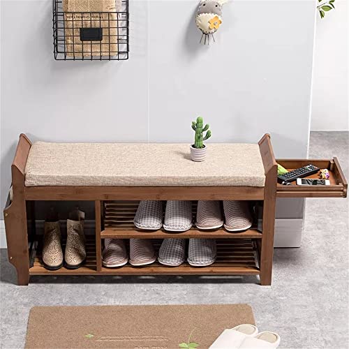 LUKEO Shoe Storage Rack Bench with 2-Tier Cushion Seat Living Room Shoe Organizer Storage Hallway Furniture (Color : Rosso, Size : 29.5x49.5x78.5
