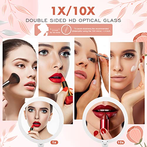 Lighted Makeup Mirror with Magnification, 1x/10x Magnifying 21 Led Lights Travel Makeup Mirror, Double Sided Compact Mirror with Light, Vanity Mi