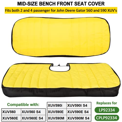 LP66449 Mid-Size Bench Seat Cover fit for John Deere Gator XUV560 XUV590 - Yellow Front Cushioned Seats Weatherproof Oxford 300D Fabric