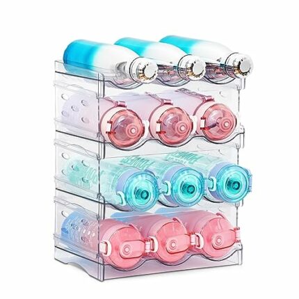 YOOTUKL Water Bottle Organizer Stackable Kitchen Pantry Organization and Storage Shelf Plastic Water Bottle Holder for Fridge Kitchen Cabinet Win