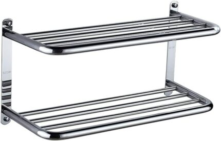 XHALERY Multifunction Double Towel Holder Hotel Style Polished Chrome Adjustable Towel Holder 304 Stainless Steel Double Towel Rack Wall-mounted