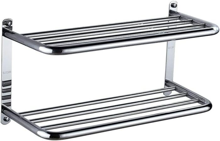XHALERY Multifunction Double Towel Holder Hotel Style Polished Chrome Adjustable Towel Holder 304 Stainless Steel Double Towel Rack Wall-mounted