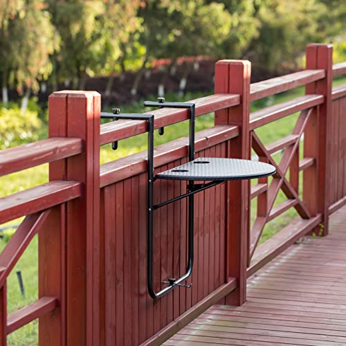 Gardenised Indoor and Outdoor Rattan Decorative Plastic Foldable Balcony Table, Black, Alloy Steel