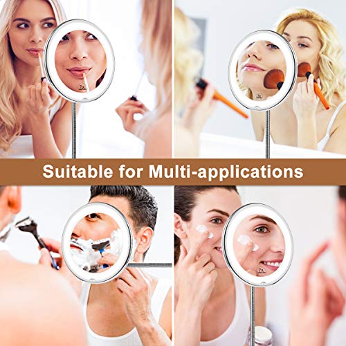 KEDSUM Flexible Gooseneck 6.8" 7x Magnifying LED Lighted Makeup Mirror,Bathroom Vanity Mirror with Strong Suction Cup, 360 Degree Swivel,Daylight