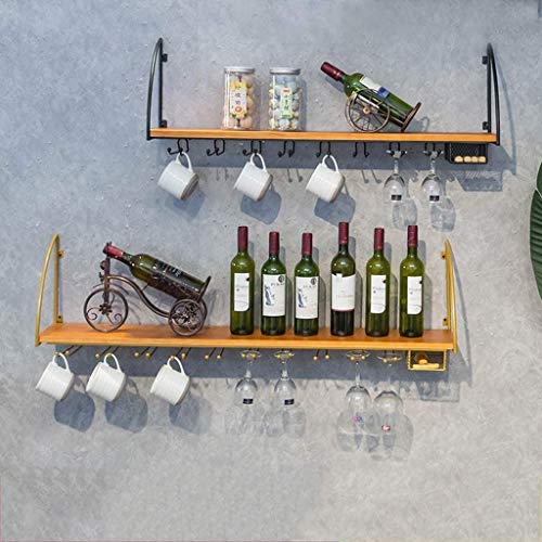 Wall Storage Organizer Shelf Wine Rack, Wine Bottle Wall Hanging Wine Bottle Holder Metal and Wood Wine Glass Goblet Rack Cup Holder for Bar Rest