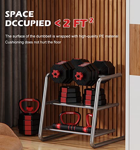 Prapark Adjustable Dumbbell Set - 22LB/44LB Free Weights Set with Connector - 4 in1 Non-Rolling Adjustable Dumbbells as Barbell, Kettlebells, Pus