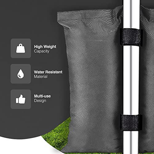 KEPLIN 4pk Weight Bags for Gazebo & Tents, Heavy Duty Secure Feet Bags with Velcro Straps for Canopy, Umbrella, Trampoline, Patio Shelters | Fill