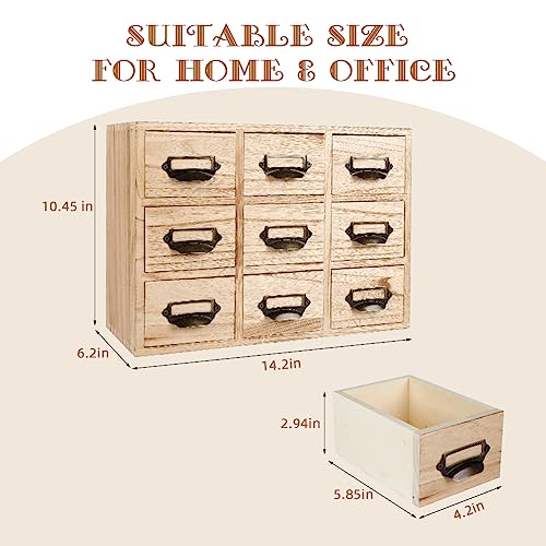 Large Library Card Catalog Cabinet: 9 Drawers Apothecary Cabinet with Metal Handles & Label Slot - Countertop Chest Drawers for Library Card Cata