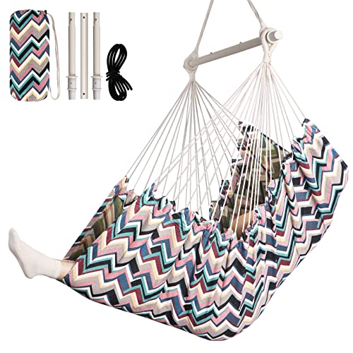 Chihee Hammock Chair Swing Chair Strong Metal Collapsible Spreader Bar Portable Hanging Chair Max 330 lbs Comfy Seat Patio Lawn Chair Cotton Blen