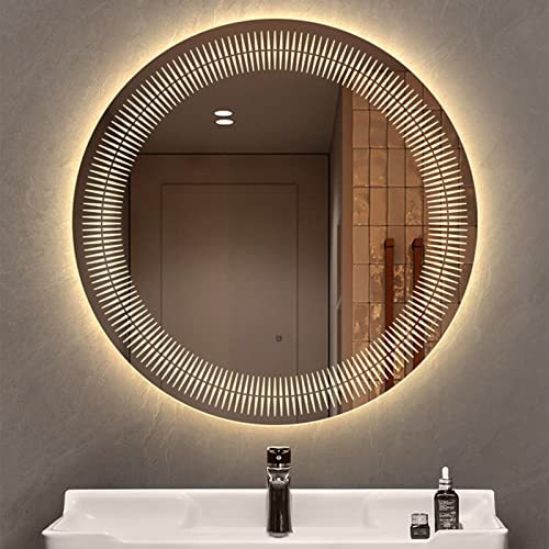 SkiPdr Bathroom round Led Dimmable Toilet Bathroom Mirror with Lamp, Household Makeup Wallmounted Defogging Mirror (60/70Cm), a Warm Light,