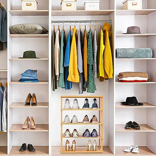 QYESWHSR 5 Tier Shoe Rack for Closet, Narrow Shoe Rack for Entryway, Small Bamboo Shoe Organizer, Space Saving Narrow Shoe Shelf, Stackable Shoe