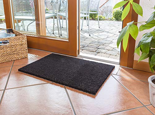 Carpido Non-Slip Coconut Mats - Antibacterial Door Mat - for Covered Outdoor Use - Sustainable Natural Fibre - 100% Coconut - 50 x 80 cm - Black