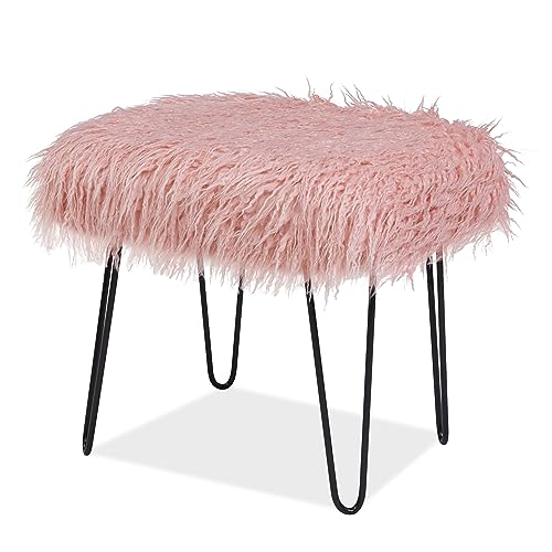 Pink Faux Sheepskin Dressing Table Stool Fur Glam Bedroom Bench Seat Chair