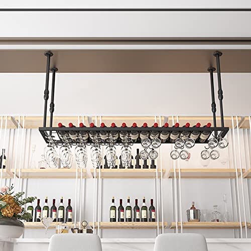 EMISOO Ceiling Wine Rack with Glass Holder, Hanging Wine Storage Display Racks Shelf Glass Rack Wine Bottle Holder for Under Cabinet, Kitchen, Ba