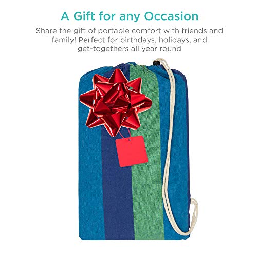 Best Choice Products 2-Person Indoor Outdoor Brazilian-Style Cotton Double Hammock Bed w/Portable Carrying Bag - Blue