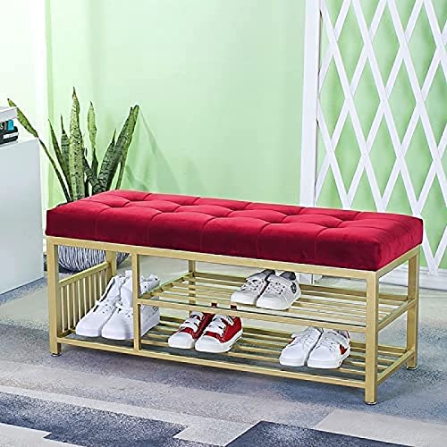 Luxurious Entryway Bench Shoe Rack Bench,Comfy Shoe Bench Velvet Upholstered Bench Seat,Modern Entry,Blue,60X35X45Cm(24X14X18Inch)